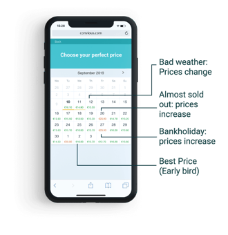 Phone mock up with dynamic pricing calendar